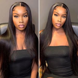 Lace Closure Wig 32 Inch Straight Brazilian Human Hair Bone Lace Frontal Wigs Pre Plucked For Women