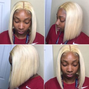 613 13x4 Lace Front Pruik Korte Bob Pruik 150 Dichtheid Blonde Menselijk Haar Pruiken Remy Rechte Braziliaanse haarkant Pruik