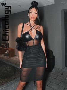 Повседневные платья Чиколология Сексуальная лоскутная кромка Bodycon Black Midi Dress Promply Night From Festival Festival Летняя одежда для женщин оптом