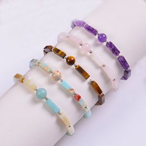 Natural Stone Amethyst Armband Long Square Gemsten Helande Crystal Stretch Beaded Gem Stone Armband Fashion Jewelry