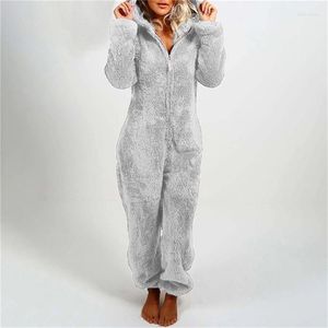 Women's Fur One Piece Pajamas For Women Winter Fleece Home Sleepwear Warm Thicken Onesie Cosplay Bear Homewear Jumpsuit Costume Romper