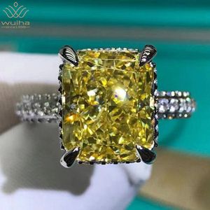 Solitaire Ring Wuiha 100% 925 Sterling Silver 3EX Strålande klipp 5CT VVS Yellow Created Wedding Engagement Customized Ring Fine Jewelry 230607