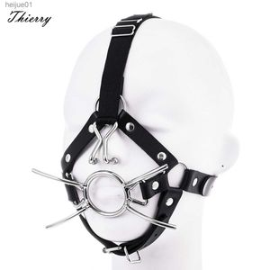 Thierry Head Harness Nose Hook Bocca aperta Spider X Style O Ring Gag Fetish SM Restraint Giochi per adulti Prodotti Sex Toys for Women L230518