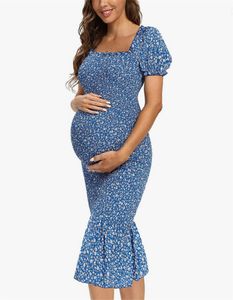 Vestido de maternidade de manga bufante para foto lady fotografia adereços feminino estampa floral sexy vestidos para grávidas 2023 ensaio feminino vestido sereia