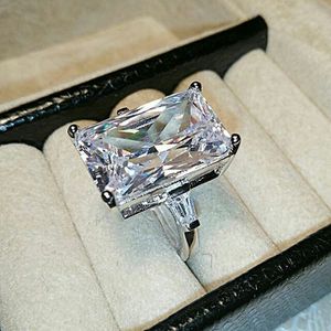 Vecalon luksus obietnica Pierścień 100% Real 925 Srebrny Square Aaaaa CZ Oświadczenie Wedding Pierścienie dla kobiet biżuteria ślubna