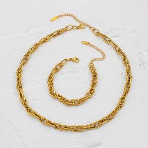 Chains Heavy Manual Chain Stainless Steel Necklace Bracelet Women's Twisted Rope Jewelry Set Gold-Plated Charming Collar Accessories