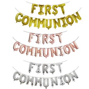 Other Event Party Supplies 1set First Holy Communion Gold Balloons Bunting Banner Religious 1st Confirmation Christening Wall Decoration Po Props Ballon 230607