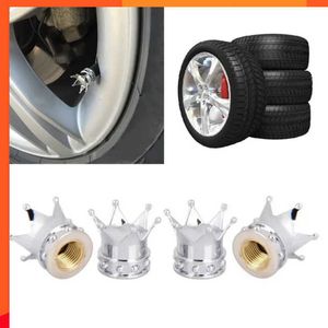 New 4Pcs Crown Shape Car Tire Air Valve Stem Caps Dustproof Anti-rust Caps Wheel Stem Covers Auto Truck Motocycle Bike Accessories