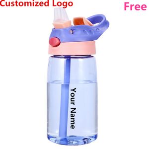 Baby Bottles# DIY Children Water Bottles Portable 480ML Personalized Outdoor Safety Plastic Drinking Cup For Birth Gift Free Customize Names 230607