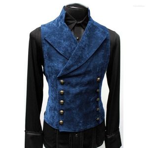 Męskie kamizelki mężczyzn Edwardia renesans kamizelki steampunk slim fit niebieski kamizelka vintage gotycka średniowieczna kostium bez rękawów.