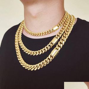 Bracelet Necklace Cuban Link Chain Set 18K Gold Plated Stainless Steel Design Spring Buckle Drop Delivery Jewelry Sets Dhdmv
