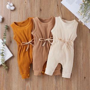 Rompers born Baby Sleeveless Romper Jumpsuit Boys Girls Summer Clothes Solid Color Knitted Playsuit 018M 230607