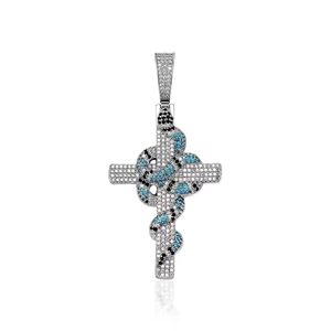 Подвесные ожерелья Hip Hop Colorf Snake Cross Cross Corge Bling Религиозные украшения Fl Кубические цирконии доставки подвески Dhgcp