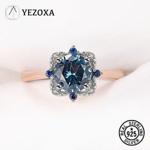 Alianças de casamento 925 prata esterlina topázio anel criado pedra preciosa banhado a ouro rosa para mulheres meninas presentes de aniversário delicados joias finas de luxo 230608