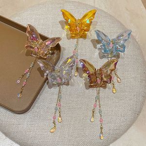 Dangle Chandelier New Hair Claws Clear Crystal Butterfly Tassel Hair Claw Pendant Hair Crab Clips Fashion Hairpin Women Ponytail Hair Accessories Z0608