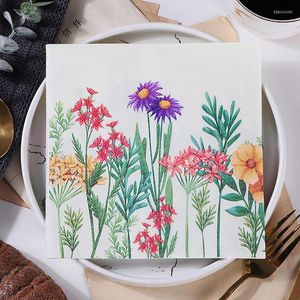 Guardanapos de mesa com flores resistentes ao desbotamento Guardanapos de papel decorativo descartáveis para a pele Prato com tema floral Copo de canudo