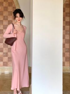 Casual Dresses French 2023 Spring/Summer Line Of Heavenly Silk Hanging Sense Sling Dress Pink Temperament Long Children