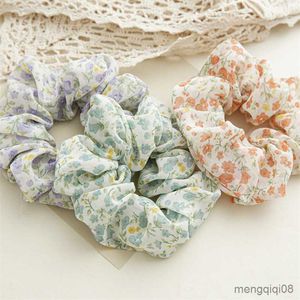 Other Korea Printing Hair Scrunchy Sweet Floral Tie-dye Band Fresh Ponytail Holder Rubber Elastic Rope Accessories R230608