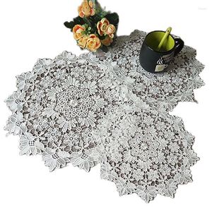 Bord Mattor Modernvit broderi Place Mat Pad tyg kopp spetsar Doily Pot Mugg Holder Juldryck Placemat Kök