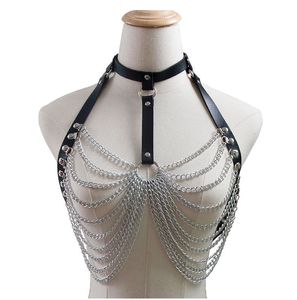 Other Fashion Accessories Goth Leather Harness Chain Bra Top Chest Waist Belt Witch Gothic Punk Fashion Metal Girl Festival Jewelry Accessories 230607