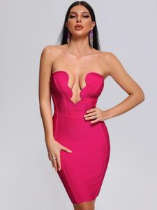 Vestidos casuais femininos verão 2023 sexy sem alças sem costas rosa mini bodycon bandagem vestido elegante noite clube festa