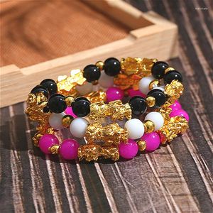 Strand Feng Shui Cristallo naturale Pietra colorata Perlina Cinque bracciali Pixiu Fascino per donna Braccialetto fortunato Ricchezza Energia Corda elastica Gioielli