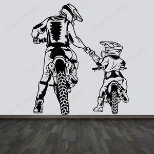 Rodziny ojciec i syn Motocross Wall Stickers Hełm Motocykl Winyl Dekor Home Decor Sports Dekoration Motorcycle Nakcia murale S596