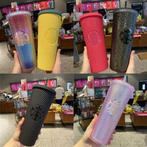 24oz de canecas personalizadas da Starbucks Iridescente Bling Rainbow Unicorn Craved Craved Cup Chepbler Caneca com palha