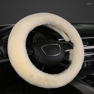 Ratthjul täcker plyschtäcke Set Real Sheepskin Auto Warm Fluffy Fuzzy Car Seat Cushion Accessories for Women Girl