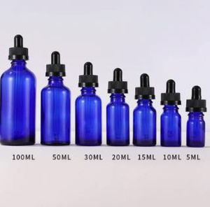 トップブルーガラスエッセンシャルオイルボトルピペットドロッパーコンテナ5-100ml