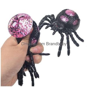 Dekompressionsspielzeug Halloween Fidget Glitter Powder Squishy Spider Mesh Squish Ball Anti Stress Venting Balls Squeeze Toys Relief Anxi Dhtf9