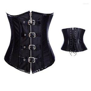 Bustier Corsetti Rosso Nero Rivetti e fibbie di alta qualità Decorato Vita Trainer Acciaio disossato Corsetto in pelle con scollo all'americana Sottoseno Korsett