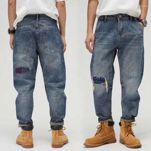 Herren Jeans Frühling Herbst 2023 Retro Herren Smart Elastic Casual Fashion Straight Regular Stretch Washed Patch Denim Hosen Herren