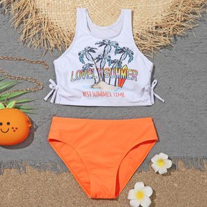 Swim Wear 2023 Drukuj dziewczęta Bikini Swimsuit Kids Strona sznurka Dwukęśnie