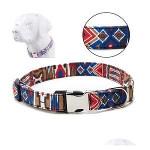 Hundhalsar Leases Fashion Ethnic Style Pet Collar S/M/L/XL Polyester med metallspänne justerbar stor valpprodukt DBC Drop D DHJCF