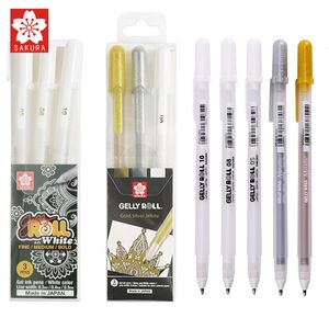 Ballpoint Pens 3PCLlot Japan Sakura Gelly Roll Gel Atrak Pen Pen Pen Zetut Gold White Srebrny Szkic Metaliczny Podświetl marker Rysowanie sztuki 230608
