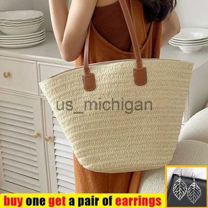 Bolsos de noche Moda Tejido de paja Gran capacidad Hombro Totes de compras Mujeres Cesta de playa Bolso Bohemia Rattan Punto Bolsos de asa superior J230608