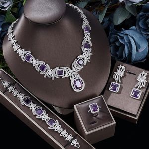 Серьги ожерелья устанавливают роскошные женские ювелирные украшения элегантное моделирование невесты браслет cz Свадьба