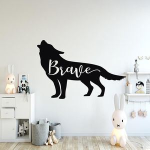 Adesivos de parede Brave Wolf Adesivo de berçário nórdico para crianças Decoração de casa Quarto de crianças Quarto Sala de jogos Decalques de animais Murais de transferência 21