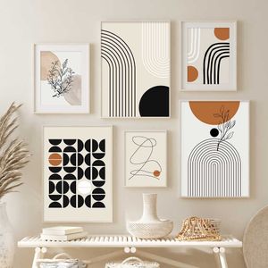 Linha abstrata geométrica Bege Boho Posters Pintura em tela Wall Art Print Pictures Quarto Sala de estar Interior Decoração de casa EW42