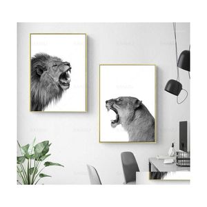 Canvas Lion and Lioness scandinavian art prints Print - Set of 2, Black and  Woodlands for Living Room Home Decor