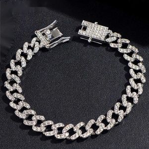 Ankletter Hip Hop Luxury Rhinestone Cuban Link Chain Anklet Armband för kvinnor som isas ut Bling Crystal Heart Fjärilsfot smycken 230608