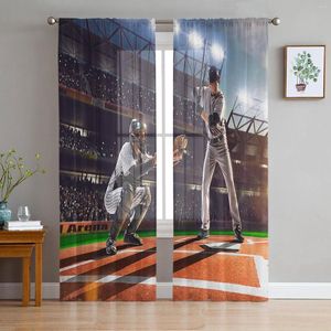 Cortina esportiva campo de beisebol atleta tule cortinas para sala de estar quarto cozinha decoração chiffon sheer voile janela