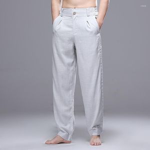 Erkek pantolon nefes alabilen yaz gündelik streç bel erkek keten düz 2023 geleneksel Çinli adam harajuku geniş bacak pantolon