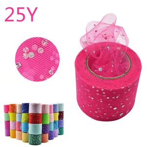 Party Decoration 25yards Baby Shower Glitter Sequin Talle Roll Tyg Fabric Spool Tutu Birthday Gift Wedding Favors Event Supplies Party
