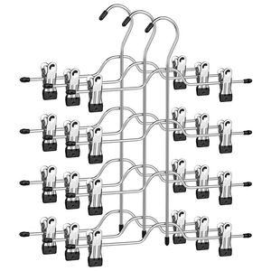 Organizzazione Grucce per pantaloni salvaspazio, Grucce multiple per gonne con clip, Set di 3, Grucce per abiti in metallo, Per 4 pantaloni Ciascuno