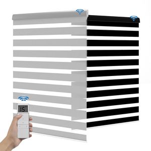 Custom Motorized Zebra Shades - Dual Layer Light Filtering Roller Blinds for Windows in Home