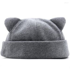 Basker vinter öron dockare hatt sjöman mössa för män kvinnor brimfria hattar mocka förtjockar hiphop beanie skullcap fast färgflicka