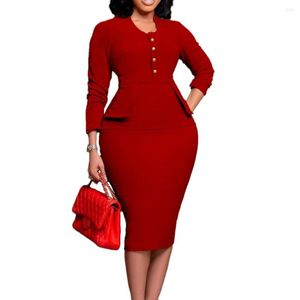 Vestidos casuais Plus Tamanho Mulheres elegantes Autumn Winter Slim Bodycon Mid-Calf Fashion Fashion Ruffles V-deco