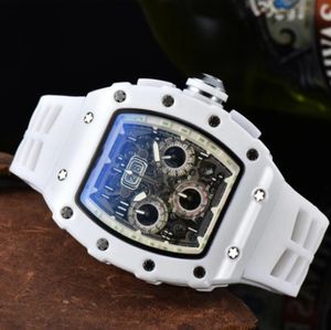 Luxury limited watches men's quartz movement 011 chronograph tonneau-shaped hollow stainless steel rubber strap multifunction 43MM fashion